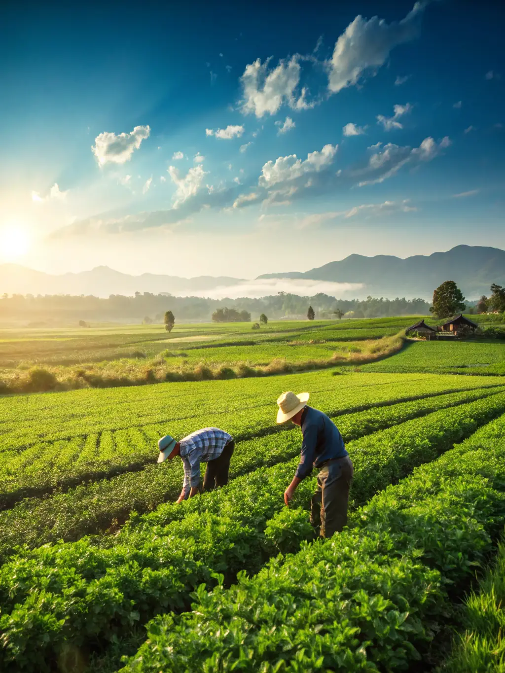 An image showing local farmers working in harmony with nature on the Aubepeyre estate, promoting sustainable agricultural practices.
